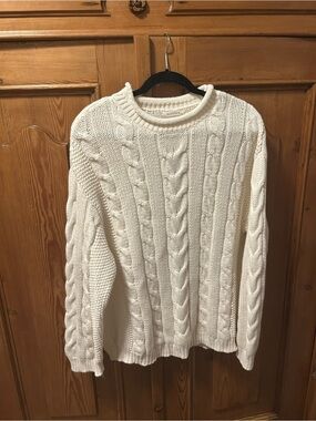 Neuflora Cable Knit Oversized Crewneck Sweater Cream